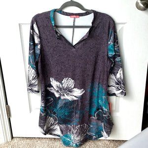 Simply Aster Grey & Teal Tunic Women's XL